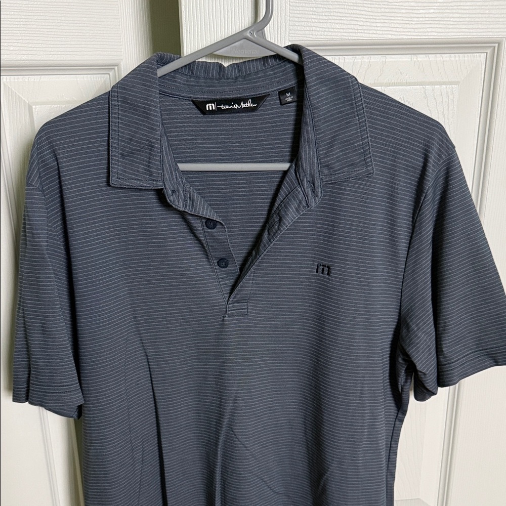 Travis Mathew Grey Striped Polo Shirt
